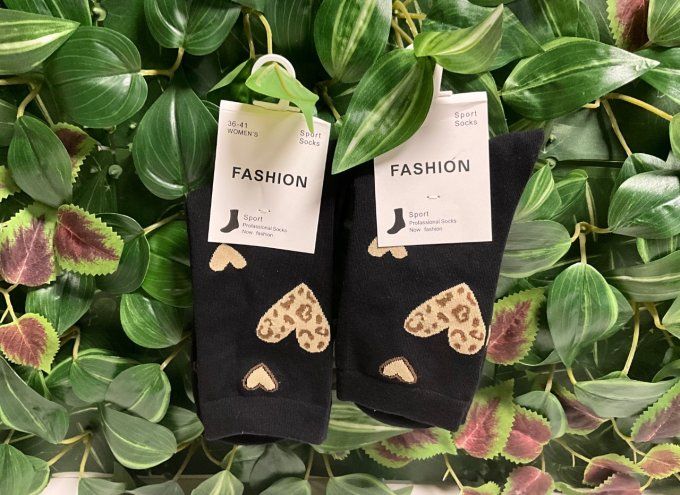 Chaussette haute coeur léopard 