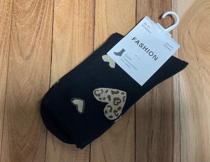 Chaussette haute coeur léopard 