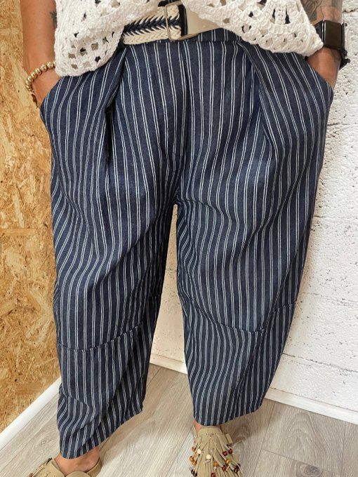 Pantalon rayures blanches 