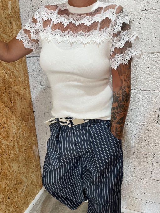 Pantalon rayures blanches 