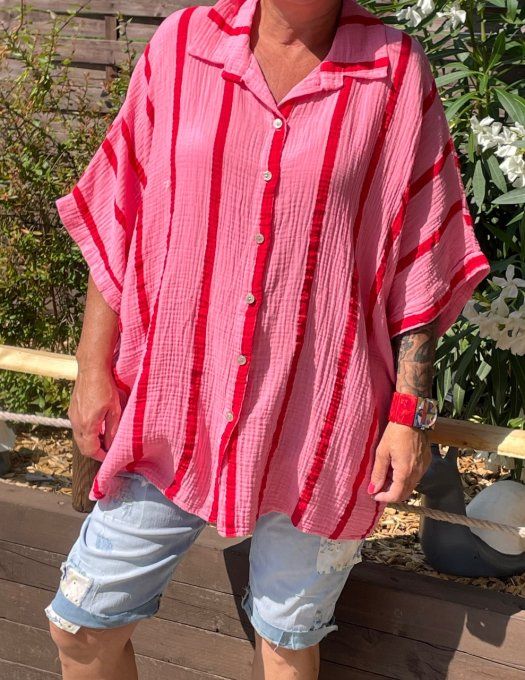 Chemise rayée rose 