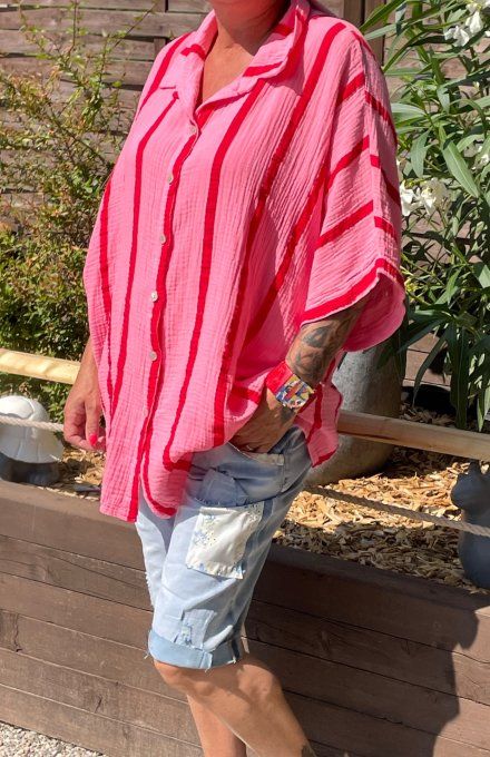 Chemise rayée rose 